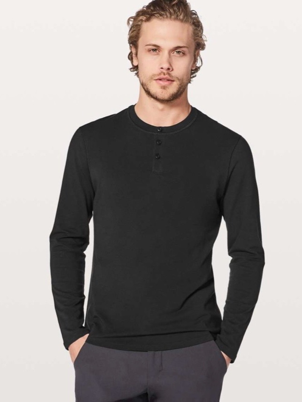 MENS Lululemon 5 Year Basic Long Sleeve Henley Black